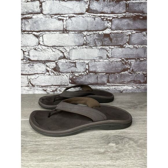 Olukai Ohana Flip Flops Womens Size 9 Brown Thong Slip On Comfort Logo - Picture 1 of 16